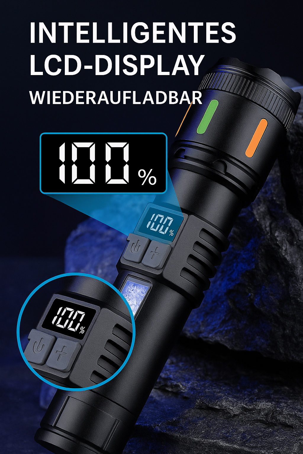 🔦 NovaFlash – LED-Taschenlampe mit Zoom & Display