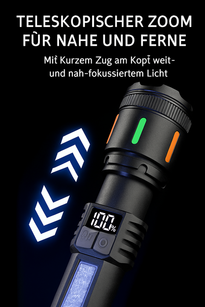 🔦 NovaFlash – LED-Taschenlampe mit Zoom & Display