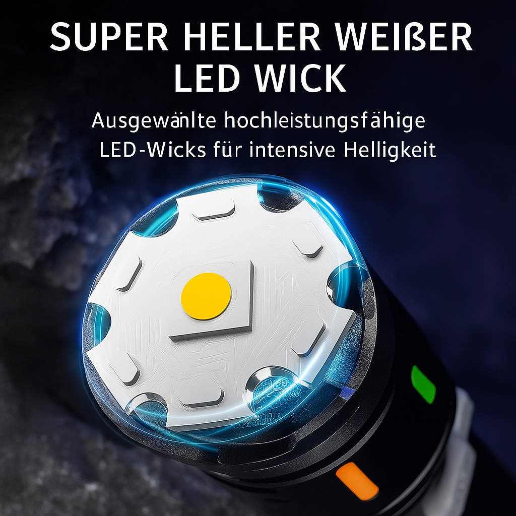 🔦 NovaFlash – LED-Taschenlampe mit Zoom & Display